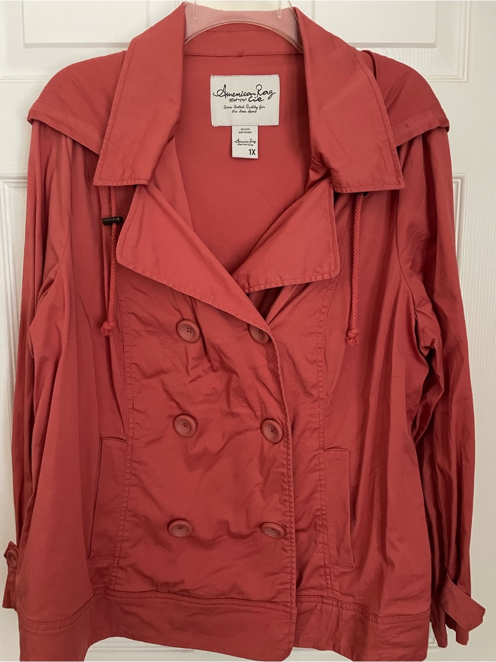American Rag Coral Red Double-Breasted Utility Jacket